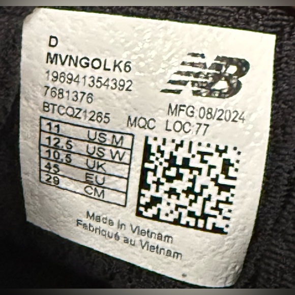 New Balance Fresh Foam x‎ Vongo v6 Black White Running MVNGOLK6 Mens Size 11 main image 5